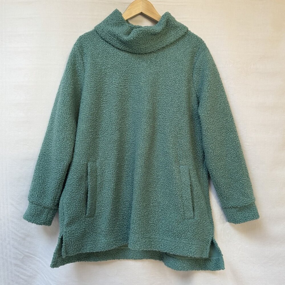 Lands End Plush Fuzzy Tunic Sweater Womens XL 18 Long Sleeve Stretchy Soft Knit
